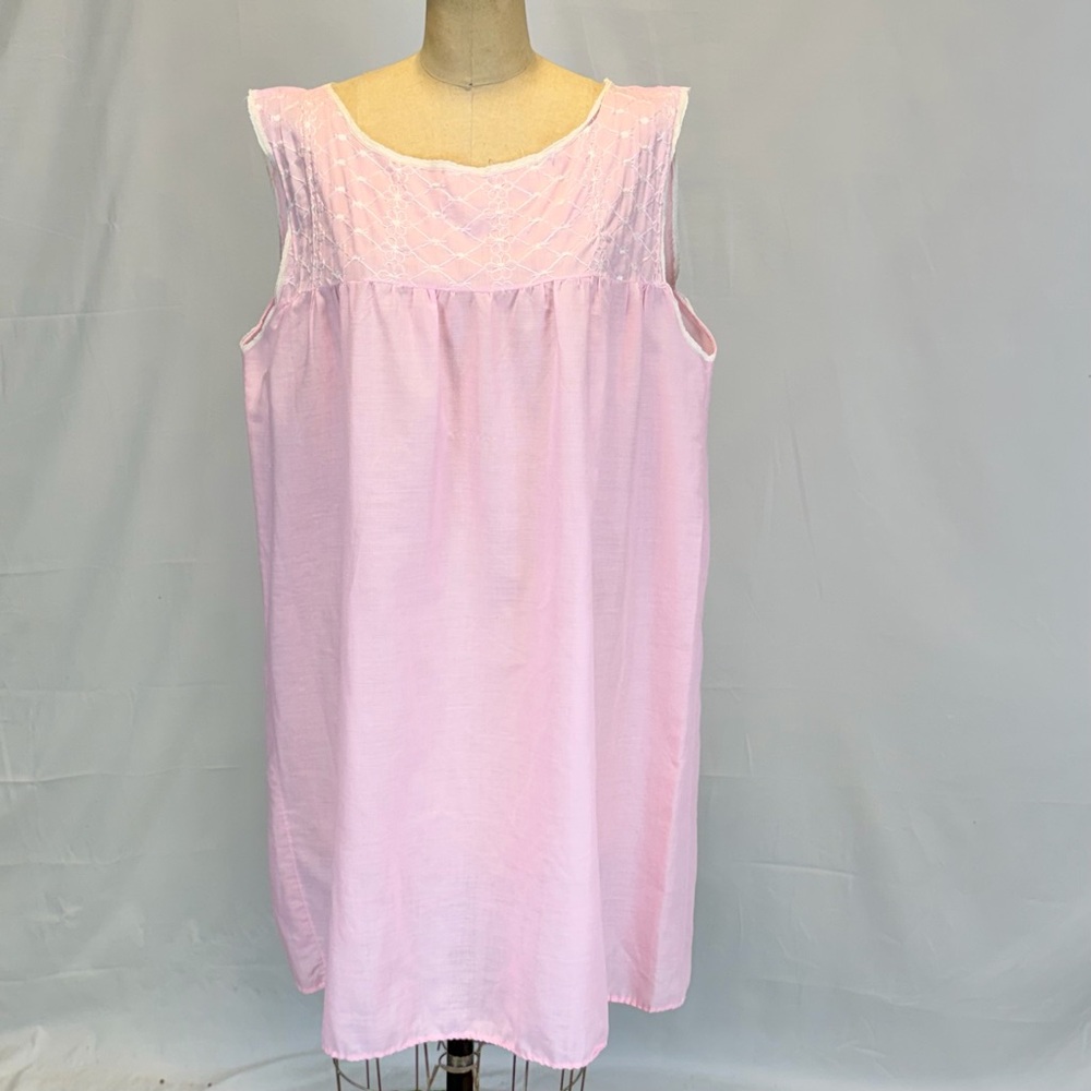 VINTAGE embroidered cotton nightgown shift midi pink floral‎ sleeveless lace 60s - Picture 7 of 12
